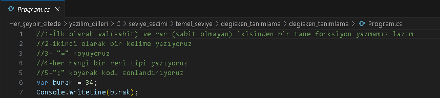Değişken Tanımlama Görseli